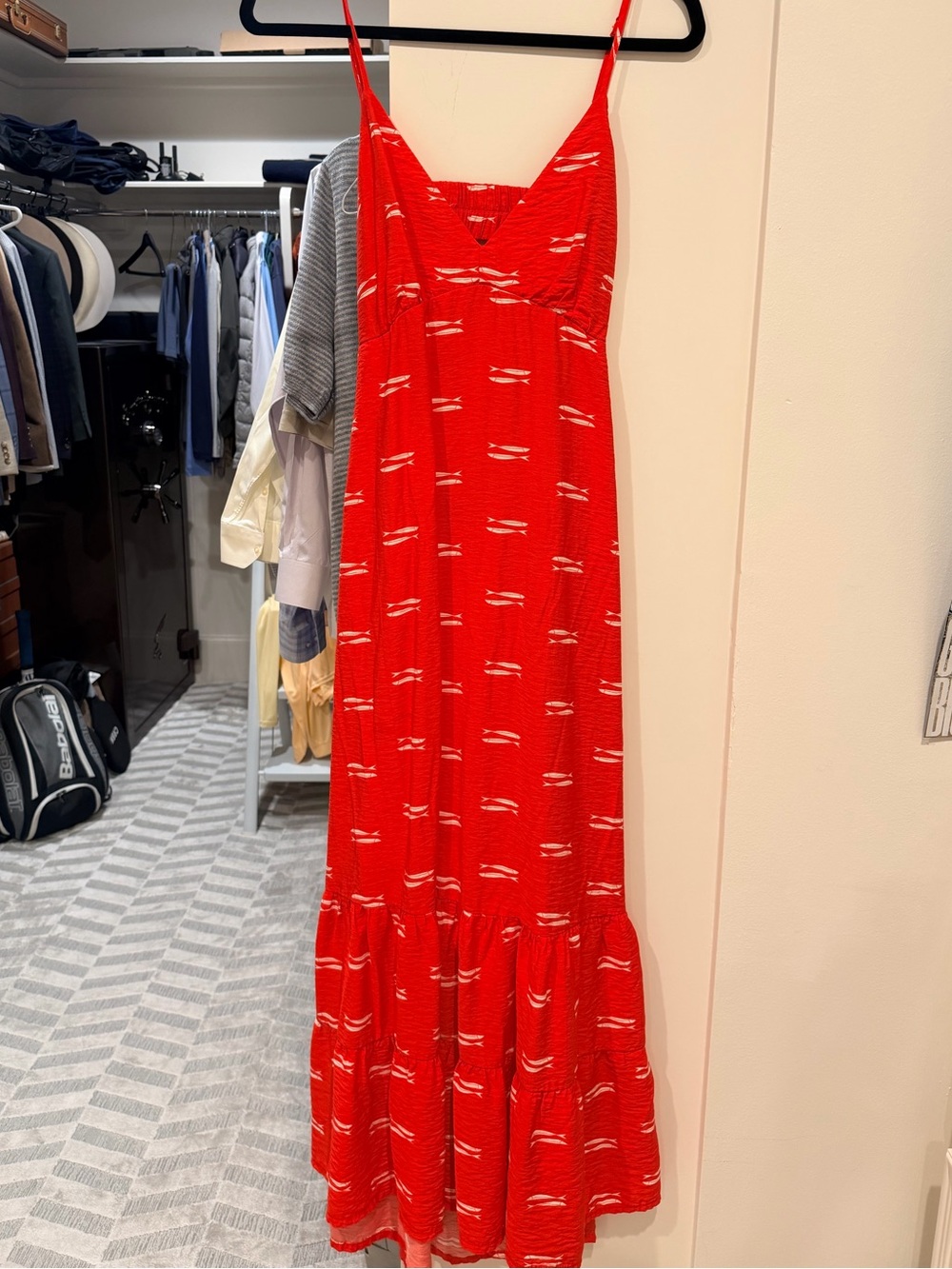 a new day Red Spaghetti-Strap Maxi Dress with Subtle White Pattern